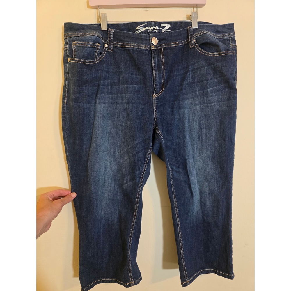 Seven7 Luxe Womens Dark Wash Denim Capri Jeans Embroidered Pockets Size 20W